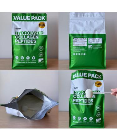 Fernes Collagen Powder for Women Men (5LB) Type I & III Flavorless & Odorless Easy-Mix Hydrolyzed Peptan Protein Peptides Joint Hair Skin & Nail Support Gluten-Free Non-GMO Keto Paleo Grass-Fed Kosher - Buy Online on GoSupps.com