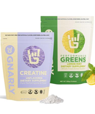 Gnarly Nutrition Creatine Powder Unflavored (16.05oz) and Gnarly Performance Greens Lemon Mint (11.64 oz)