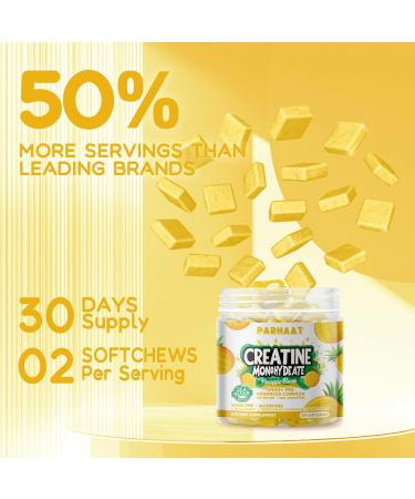 Creatine Monohydrate Chews Complex 6400mg for Men & Women -Advanced Formula W/L-Taurine + Vitamin B12 Sugar Free Chewable Supplement 60 Pineapple Softchews - Buy Online on GoSupps.com