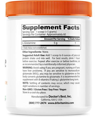 Doctor's Best Pure L-Glutamine Powder 10.6 oz - High-Quality Amino Acid Supplement - Buy Online on GoSupps.com