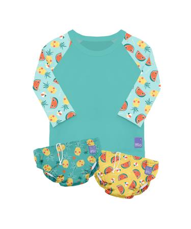 Bambino Mio Revolutionary Reusable Swim Set - 2 Swim Nappies and Rash Top Baby and Toddler Sun Protection UPF40+ Tropical Medium (6-12 Months) Medium (6-12 Months) Tropical