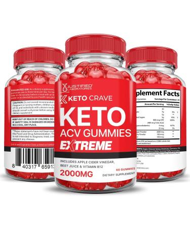 Justified Laboratories (3 Pack Keto Crave Keto ACV Gummies Extreme 2000MG Keto Crave Keto Gummies Advanced Formula Apple Cider Vinegar with Pomegranate Beet Juice Powder B12 Vegan Non GMO 180 Gummys - Buy Online on GoSupps.com