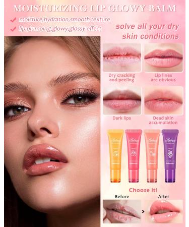Moisturizer Lip Glowy Balm | Hydrating Lip Mask & Oil for Smooth Nourished Lips | Repair Chapped Lips | Day & Night Lip Care Treatment - 4# Grape - Buy Online on GoSupps.com