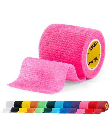 SPORTTAPE Self-Adhesive Football Sock Tape | 5cm x 4.5m - Pink | Cohesive Bandage Sock Wrap Shin Pad Tape | Goalkeeper Wrist Tape & Football Ankle Tape | Pet & Vet Wrap for Dogs Horse - Single Roll Pink 5x450 cm (Pack of 1)