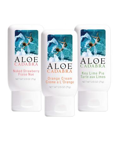 Aloe Cadabra Natural Lubricant Organic Assorted Flavored Water Based Lube Bundle for Her Him & Couples: 1 Each - Strawberry Orange Cream and Key Lime