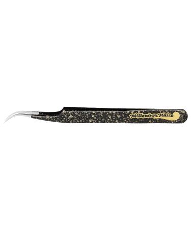 MilleniumHair eyelash tweezers curved for eyelash extension (black-gold)