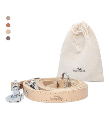 Freudenier dog leash made of certified leather 2m triple adjustable guide leash lovingly produced in Holland high quality and stylish Amstelpark collection (sand 16mm wide) 16mm wide sand