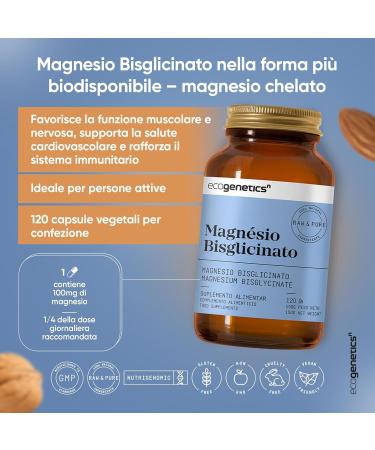 ECOGENETICS - Magnesium Bisglycinate 120 Capsules | Magnesium Supplement to Reduce Fatigue | Improves Nervous System | Blood Pressure | Strengthens the Immune System | Dental Health - Buy Online on GoSupps.com