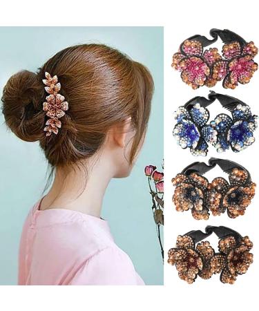 Claws Hair Rhinestone Bun Holders - Crystal Hairpin Half-balloon Expanding Hair Ponytail Holder Clips for Woman and Girls Hair Accessories (Multicolor Rhinestones)
