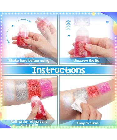 4 Pack Holographic Roll On Body Glitter Gel - Multi-Use Face Hair & Lip Shimmer - Color Changing Sparkle in Pink Purple Silver & White - Buy Online on GoSupps.com