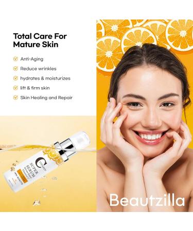 Super Vitamin C Serum with Hyaluronic Acid & Vitamin E - Age-Defying Formula for Women Over 50 | Reduces Dark Spots Fine Lines & Wrinkles | 1 fl oz - Buy Online on GoSupps.com
