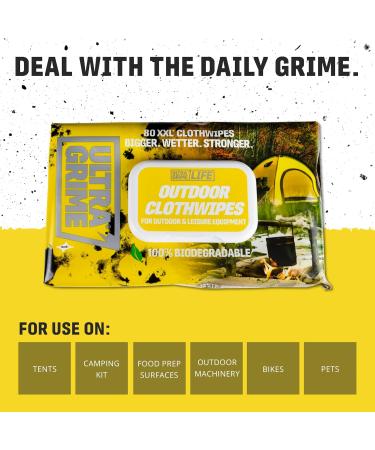 UltraGrime Outdoor XXL Biodegradable Wipes 80 Thick Wipes - Multi Purpose Wipes - Cleaning Wipes Heavy Duty Wipes - Multi Surface Wipes Wet Hand Wipes Heavy Duty Hand Cleaner - Buy Online on GoSupps.com
