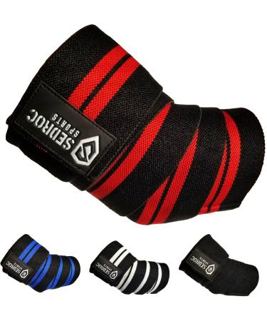 Sedroc Sports Weight Lifting Elbow Wraps Powerlifting Support Sleeves Straps - Pair Red