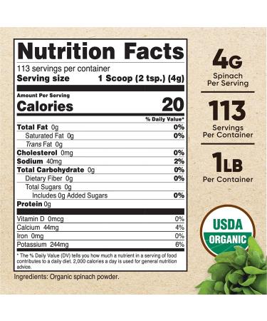 Nutricost Organic Spinach Powder 1LB - Gluten Free, Non-GMO, Certified Organic - 1 Pound Pack - Buy Online on GoSupps.com