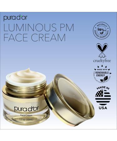 PURA D'OR Luminous PM Face Cream 1.7 Oz | Anti-Aging Night Moisturizer with Methylene Blue Marine Collagen Retinol & Peptides | Overnight Facial Treatment for Men & Women - Buy Online on GoSupps.com