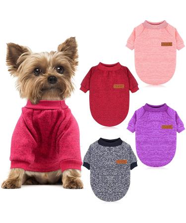 HYLYUN 4 Pieces Small Dog Sweater - Pet Dog Classic Knitwear Sweater Soft Thickening Warm Pup Dogs Shirt Winter Puppy Sweater for Dogs S (3-5 lbs)