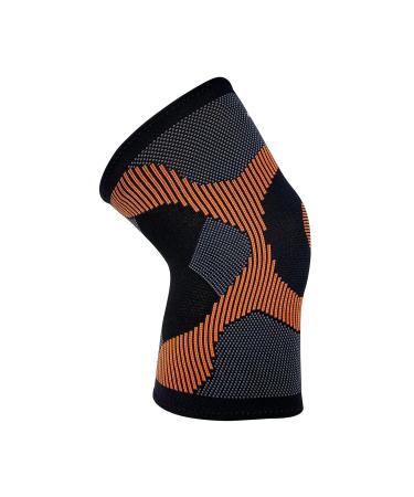 Knee Compression Sleeve Support - Pain Relief Stabilizer for Men & Women | Medium Black-Grey-Orange - Buy Online on GoSupps.com