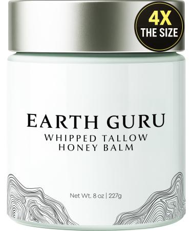 Earth Guru XL 8 OZ Whipped Beef Tallow for Skin 100% Natural Beef Tallow and Honey Balm Face Moisturizer & Body Lotion Cream Grass-Fed & Finished Sebo De Res Para La Cara Organic Olive Oil Manuka Unscented 8 Ounce (Pac