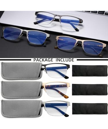 Blue Light Blocking Reading Glasses for Men - Fashion Metal Half Frame Anti-Glare UV Protection Flexible Spring Hinge - 3-Pack +2.0 Magnification - Buy Online on GoSupps.com