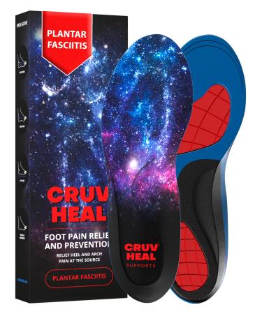 (New) Plantar Fasciitis Arch Support Insoles - Deep Heel Cup - Inserts for Men Women Shoes - Heel Pain Relief - Flat Feet - Balance Improvement - Pain Prevention M Universe Dark Blue M Men 7.5-9 / Women 8.5-10
