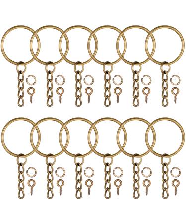 100Pcs Keychain Rings 1 Inch/25mm Antique Bronze Key Chain Rings with 100Pcs Jump Rings and 100Pcs Screw Eye Pins Bulk for Crafts
