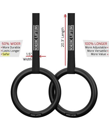 Nordic Lifting Gymnastic Rings and Straps - Heavy Duty for Gymnastics, Crossfit, & Fitness Training - Olympic Home Gym Set with PC Plastic - Black - Buy Online on GoSupps.com