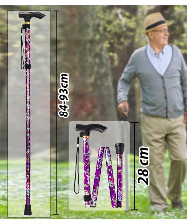 HATAF Walking Stick Folding Walking Sticks for Women Folding Walking Sticks for Men Mobility Aids walking stick rubber ends disability aids folding walking sticks for ladies Purple Flowers - Buy Online on GoSupps.com
