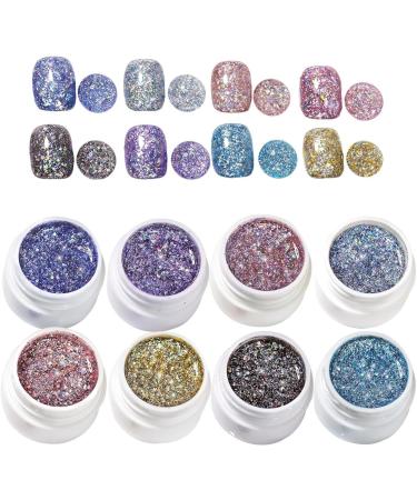 Glitter Gel | Iridescent Gel - 8 Glitter Colors Kit for Nail Care Manicure Pedicure Women's - Buy Online on GoSupps.com