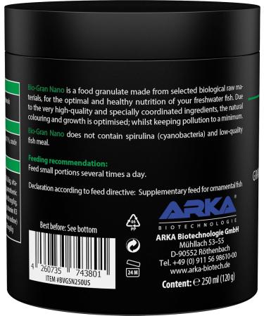 ARKA Bio-Gran Nano - 250 ML - Certified Organic Fish Food for Any Freshwater Aquarium Promotes Growth Colors and Vitality of Ornamental Fish. - Buy Online on GoSupps.com