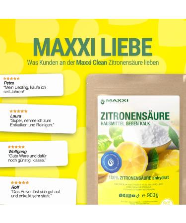 Maxxi Clean 900g Citric Acid Powder - Food Quality | Made in Germany | Home Remedies for Kitchen Household & Cosmetics | 100% Pure Citric Acid - Buy Online on GoSupps.com