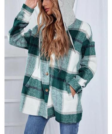 Xiaoxuemeng Women's Plaid Hooded Shacket Flannel Jacket - Green, Medium - Buy Online on GoSupps.com