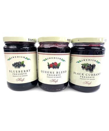 Hafi Swedish Preserves 3-Flavor Variety Gift Set - Queen's Blend, Blueberry, Black Currant - 14.1 oz Jars - BlackTie Box - 3 Items - Buy Online on GoSupps.com
