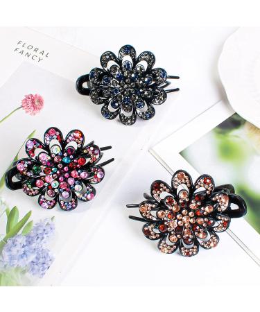 WYCHUN 3PCS Womens French Curved Duckbill Hair Clips with Flower Rhinestone Design - Multi-colored | Stylish Barrettes for Thick Hair - Buy Online on GoSupps.com