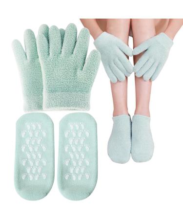 2 pairs of moisturizing gel socks with gel gloves for repair softening cracked feet reusable footlick remove socks for cornea women spa foot care (green) - Buy Online on GoSupps.com