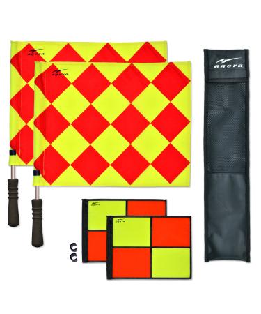 AGORA Pro Line Duo Premium Rotating Soccer Referee Flags with Case, Red/Yellow