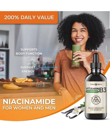 Liquid Vitamin B3 (as Niacinamide) Supplement - Non Flush Form of Niacin - Fast Absorption -Convenient Niacin Drops for Women and Men - 4 oz (120ml ) - Buy Online on GoSupps.com