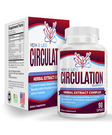 8-in-1 Vein & Leg Circulation Support Supplements (All-in-1) | Daily Leg + Vein Formula | Blood Circulatory Support Supplement | 1-Month Supply | 90 Capsules