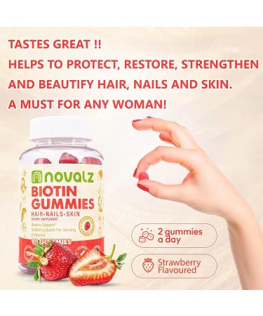 Vegan Biotin Gummies 5000mcg for Hair Growth & Healthy Skin | Vitamin B & C | Non GMO, Gluten Free | Strawberry Flavor - 90 Gummies - Buy Online on GoSupps.com