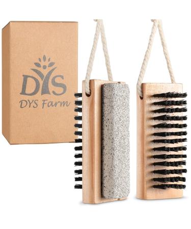 Nail Brushes for Cleaning Fingernails with Stiff Bristles - Wooden Fingernail Brush  Foot Scrubber Brush with Pumice Stone for Cleansing Exfoliating Feet and Hands  2 in1 Manicure Pedicure Tools