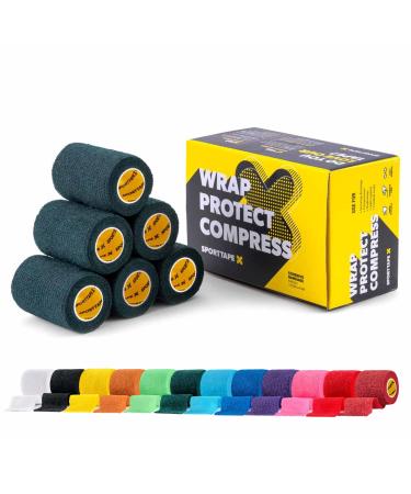 6 Rolls SPORTTAPE Self-Adhesive Football Sock Tape | 7.5cm x 4.5m - Dark Green | Cohesive Bandage - Pet Bandage Vet Wrap for Dogs & Horses | Compression Bandage Shin Pad Tape Football Ankle Tape Dark Green 7.5x450 cm (Pack of 6) - Buy Online on GoSupps.com