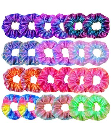 OCATO 24Pcs Hair Scrunchies for Girls Shiny Metallic Scrunchies Cute Elastic Hair Bands Scrunchy Hair Ties Ponytail Holder for Girls Women Hair Accessories with a Gift Bag for Gym Dance Party Club