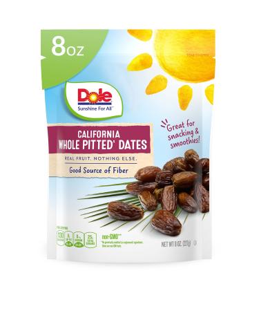Dole California Whole Pitted Dates, Dried Fruit, Gluten Free Snack, 8 Oz Bag