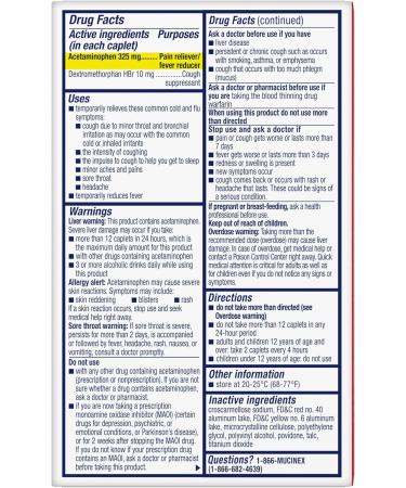 Mucinex Rapid+Clear Maximum Strength Cold & Cough Medicine Fever Pain Headache & Cough Relief with Acetaminophen & Dextromethorphan Rapid Release Caplets for Adults 20 Count 20 Count (Pack of 1) Caplets - Buy Online on GoSupps.com