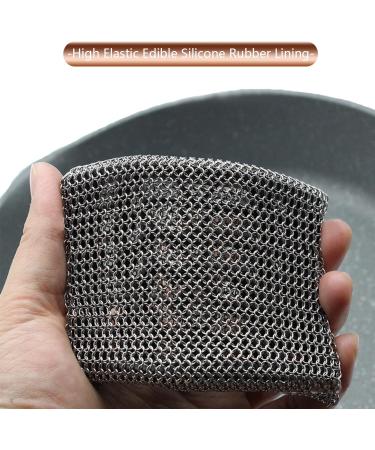 High Density Stainless Steel Chainmail Scrubber with Silicone Lining - Ideal for Cast Iron Skillets, Woks, Pots, and Pans - Black - Buy Online on GoSupps.com