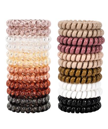 79STYLE Spiral Hair Ties 24pcs No Crease Clear Brown Coil Hair Ties Spiral Ponytail Holders Coils Scrunchies Plastic Phone Cord Hair Bands for Women Girls (12 Neutral Colors-Large Size)