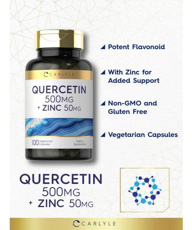 Carlyle Quercetin 500mg Capsules | with 50mg Zinc | 100 Count | Non-GMO and Gluten Free Supplement - Buy Online on GoSupps.com
