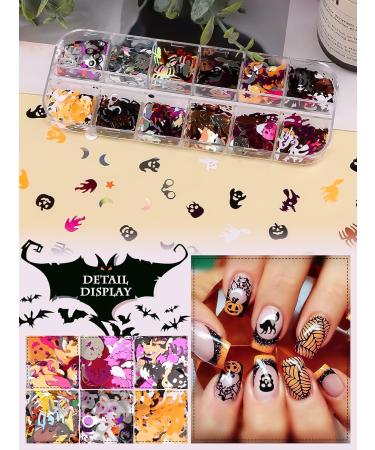 Ebanku 12 Color Halloween Nail Seedlets - 3D Glitter Sequin Nail Art & Holographic Decorations for Manicure Face & Body - Buy Online on GoSupps.com