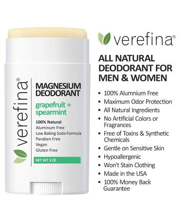 Verefina Aluminum Free Deodorant for Men & Women - Natural, Hypoallergenic, Non-Toxic | Vegan, Cruelty-Free | 3 oz Stick - Buy Online on GoSupps.com