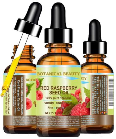 Botanical Beauty Organic RED RASPBERRY SEED OIL 100% Pure Natural Undiluted Virgin Unrefined Cold Pressed Carrier Oil for Face Skin Hair Lip Nails (2 Fl Oz 60 ml) 2 Fl Oz (Pack of 1)