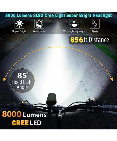 Victagen 8000 Lumen Bike Lights for Night Riding - 3 Cree LED Headlight with High/Low Beam, Rechargeable TypeC Bicycle Light + Free Tail light - VTG8 - Buy Online on GoSupps.com